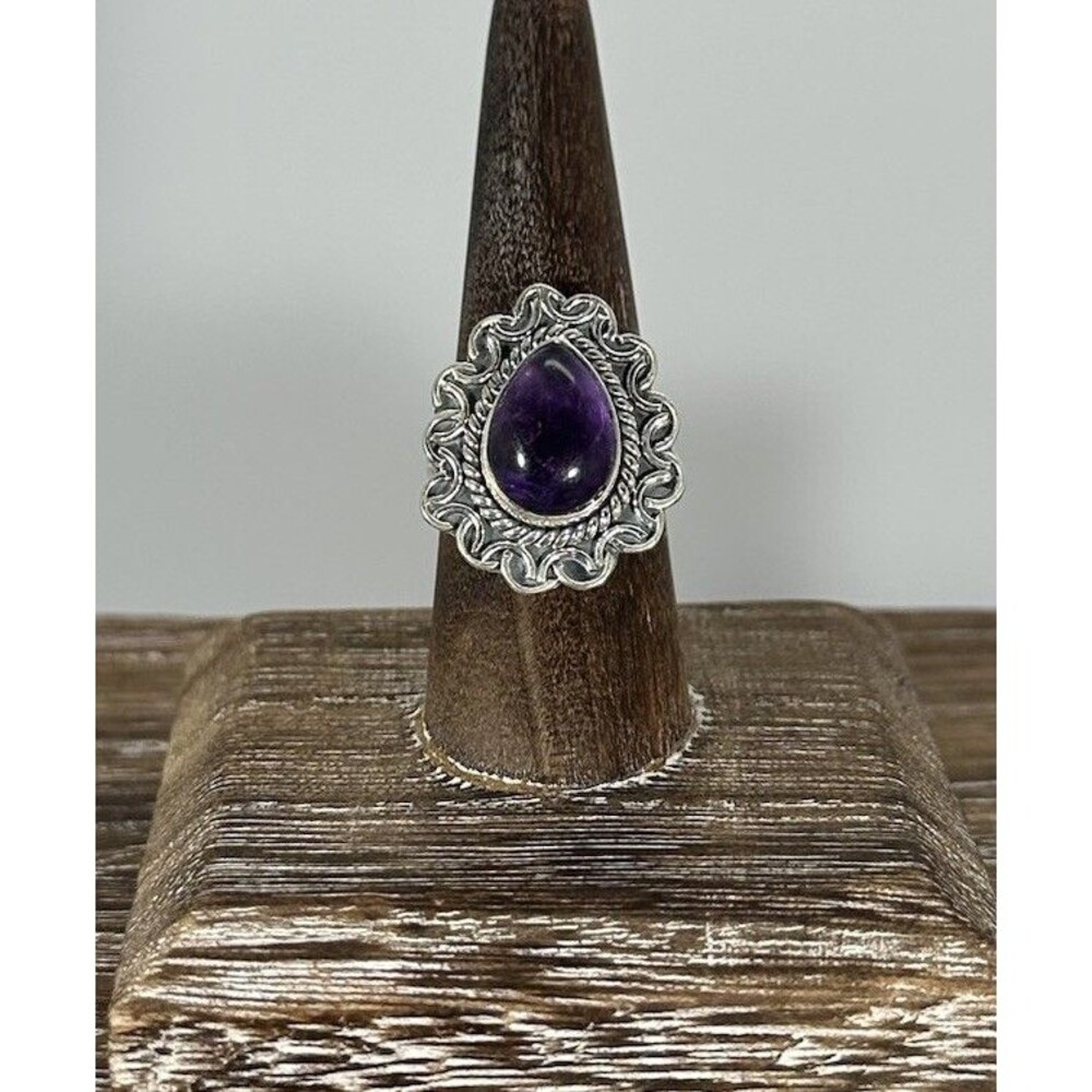 Artisan Made 925 Sterling Silver Amethyst Ring Sz 8